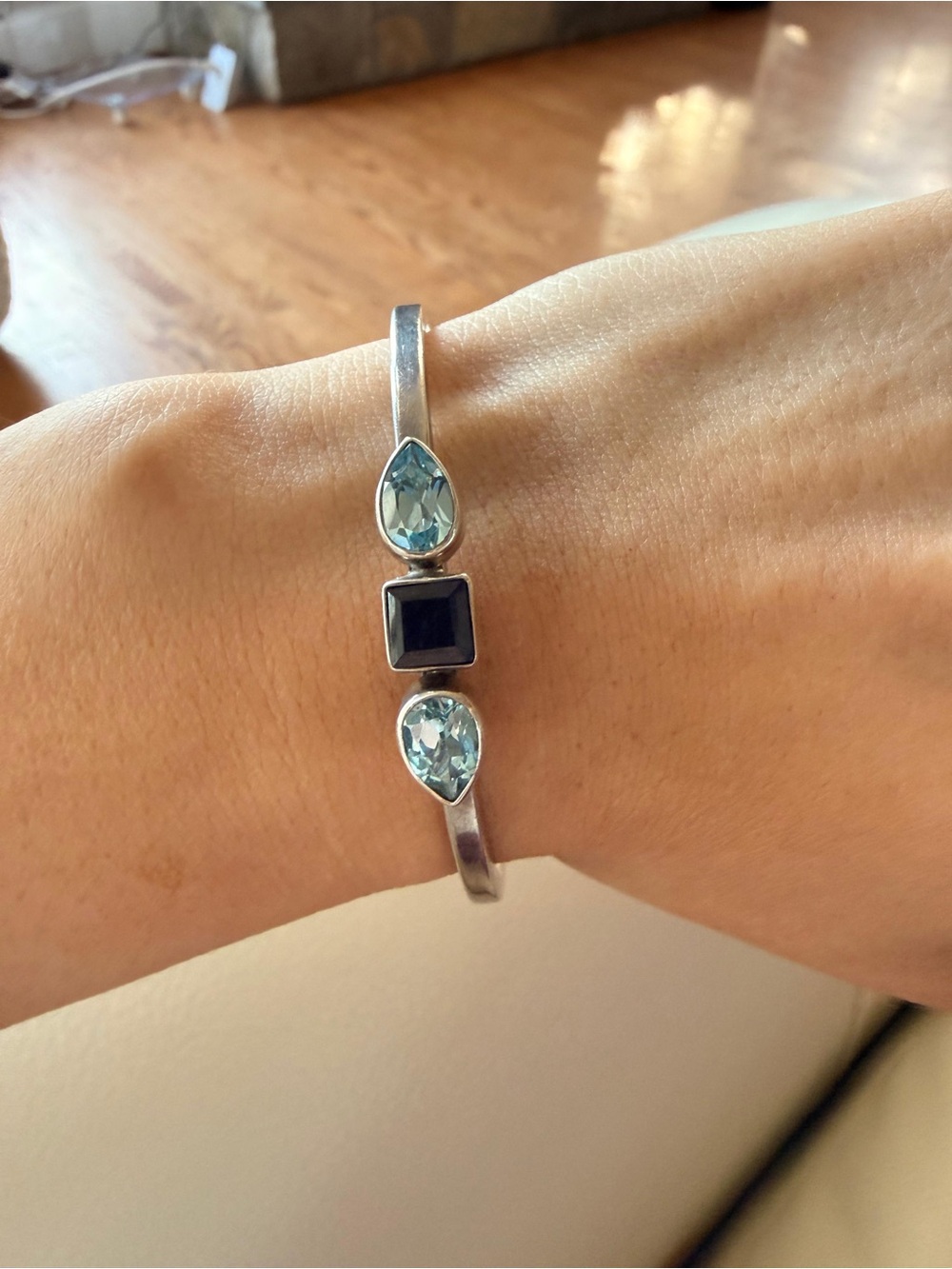 Sterling Silver Blue Topaz and Sapphire  Cuff Bracelet